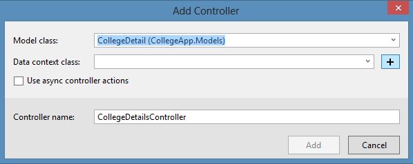 Adding Model Class in Add Controller Wizard